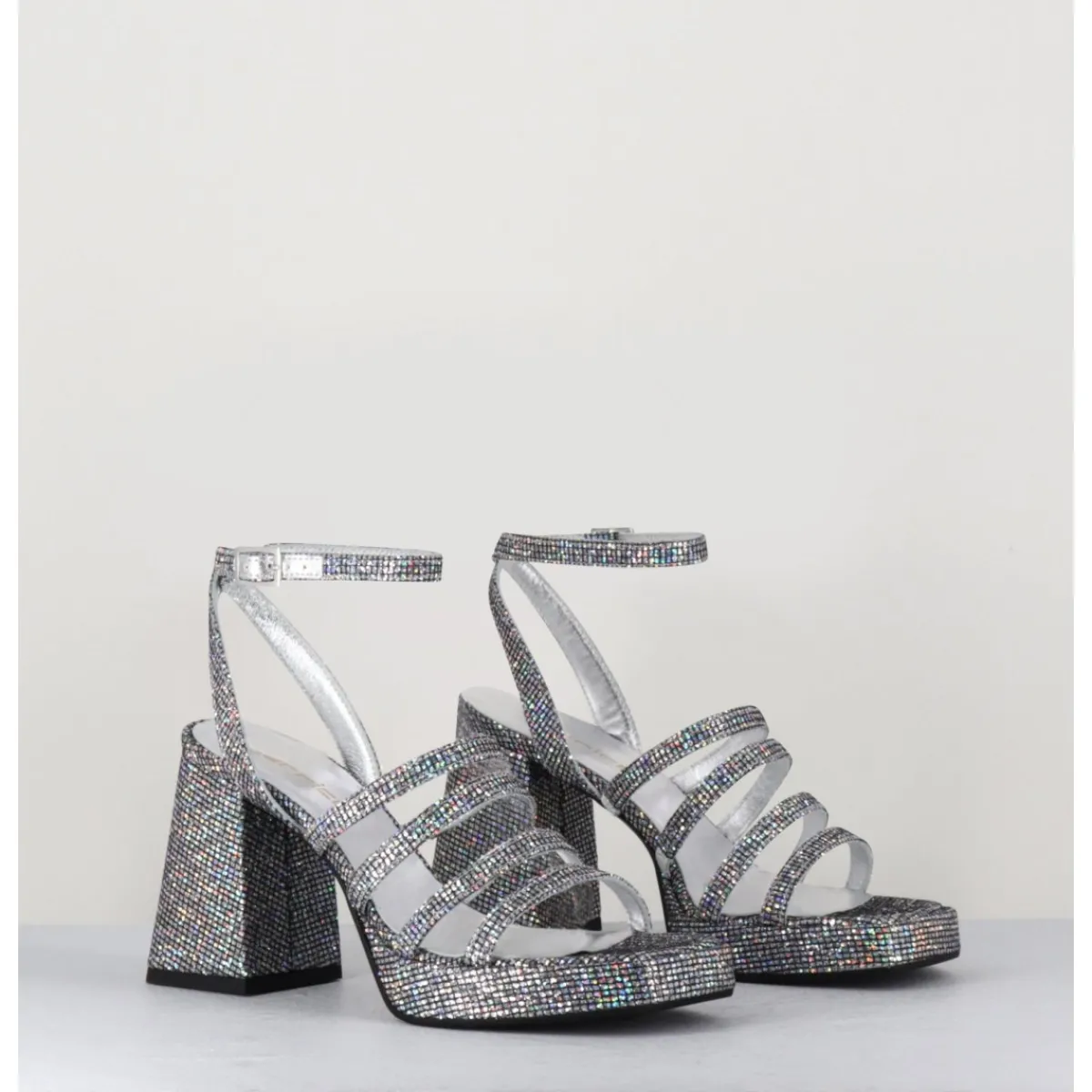 Online GARRICE LAB Sandales à plateforme multi-brides disco print - SUN LUNA ARGENTO ANTHRACITE