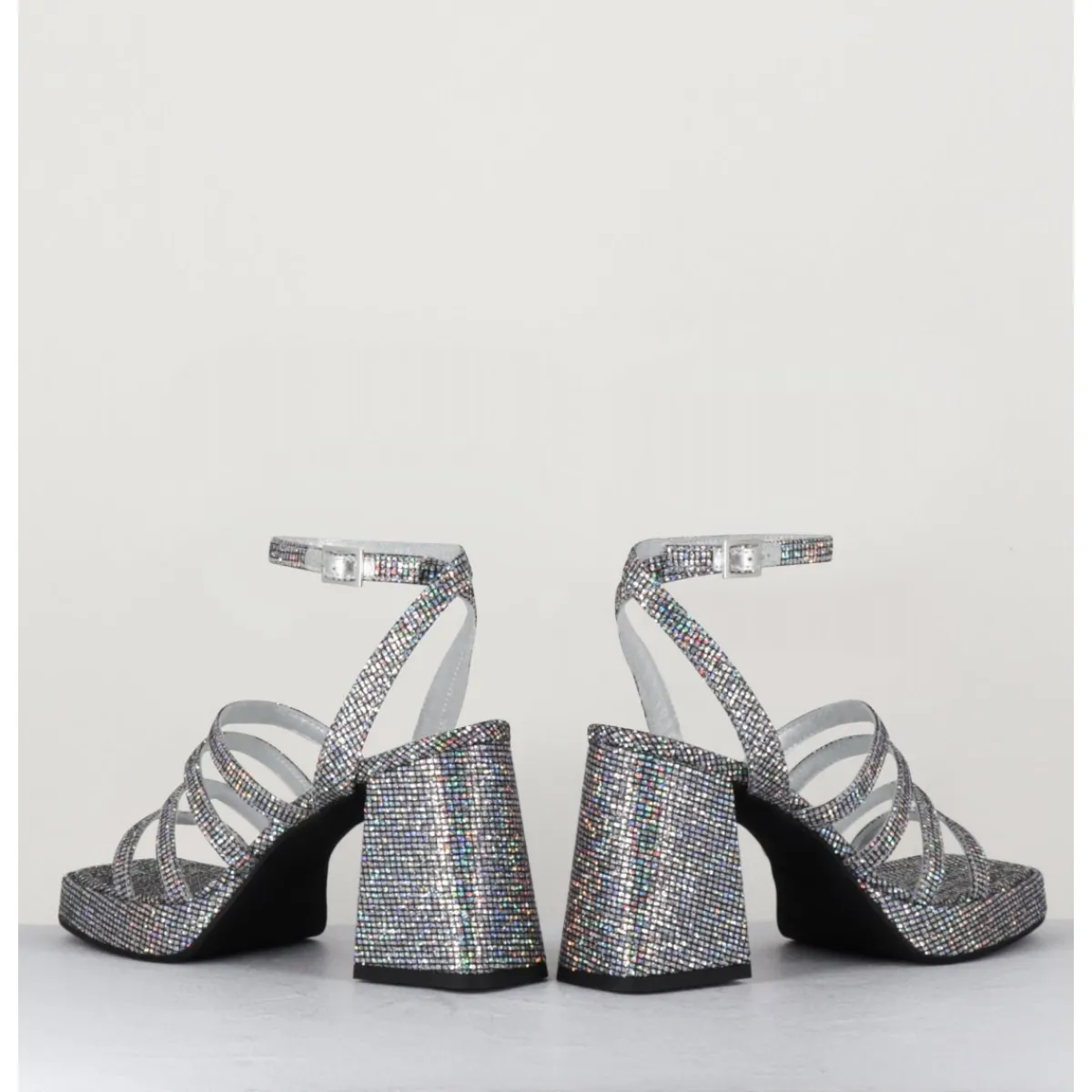 Online GARRICE LAB Sandales à plateforme multi-brides disco print - SUN LUNA ARGENTO ANTHRACITE