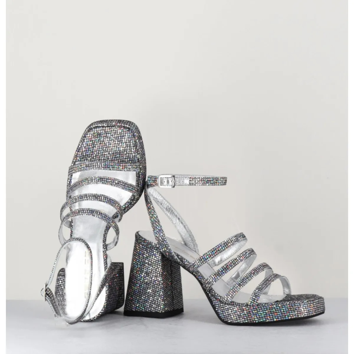 Online GARRICE LAB Sandales à plateforme multi-brides disco print - SUN LUNA ARGENTO ANTHRACITE