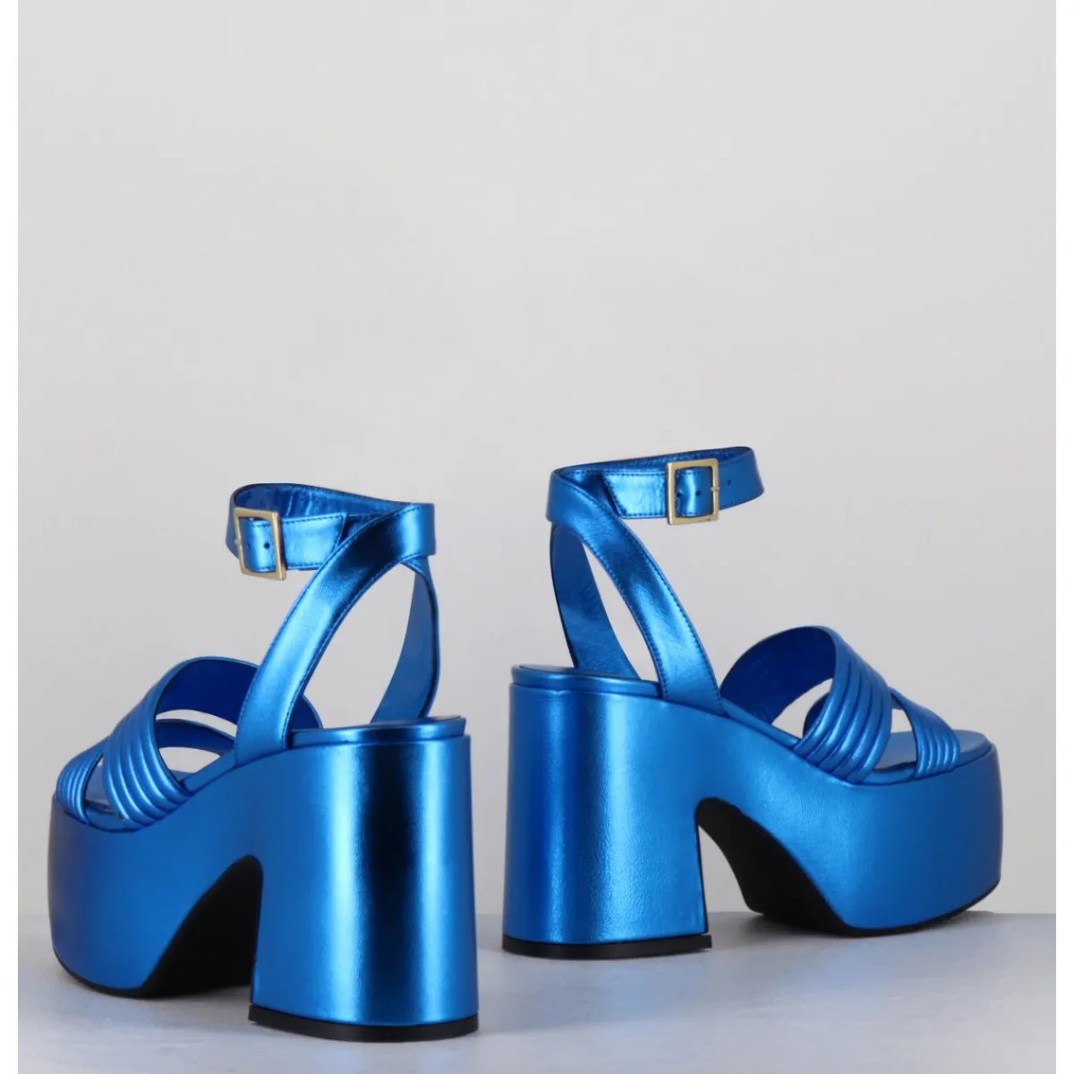 Clearance GARRICE LAB Sandales à plateforme 70s en cuir métallisé - MAR LAMINATO COBALTO BLEU