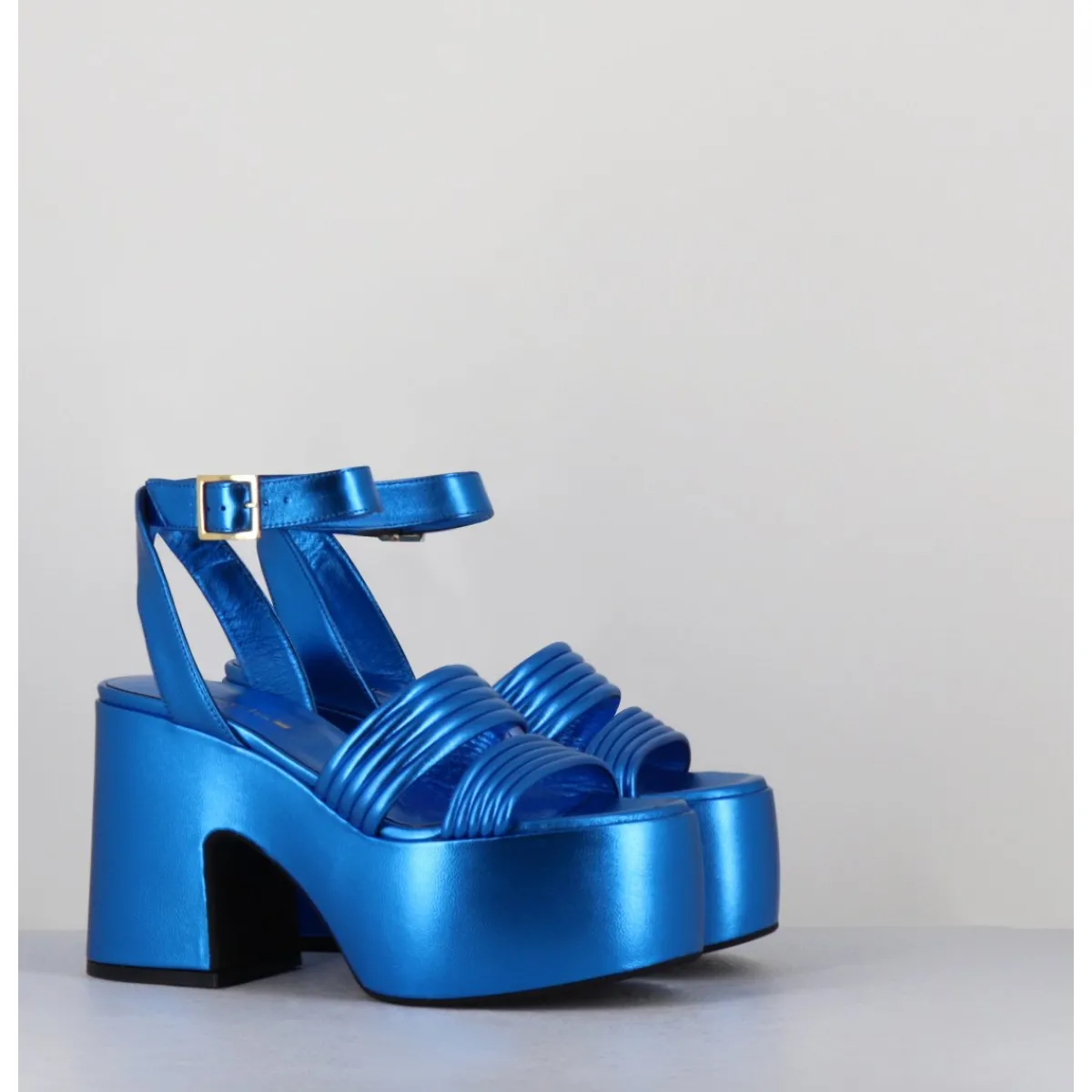 Clearance GARRICE LAB Sandales à plateforme 70s en cuir métallisé - MAR LAMINATO COBALTO BLEU