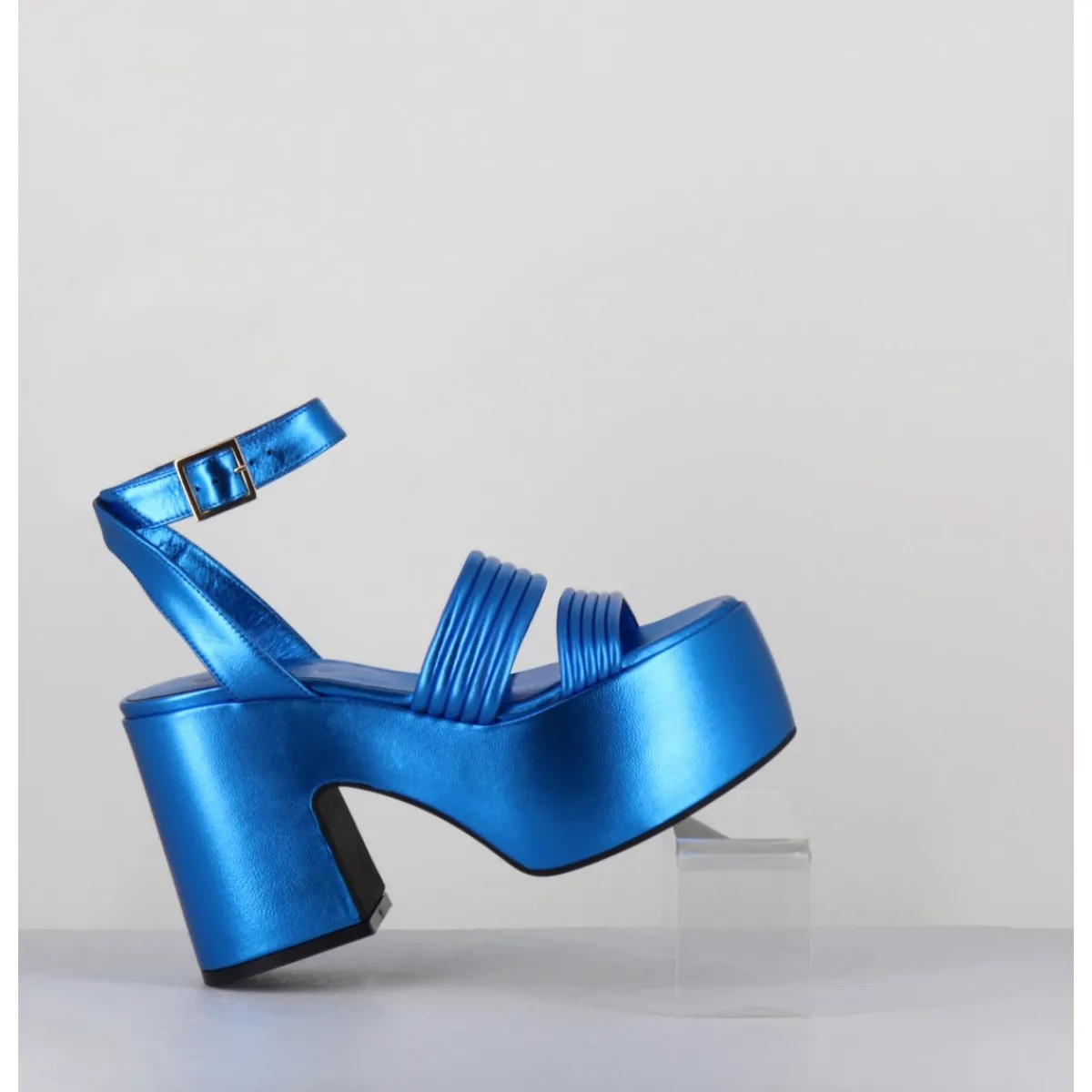 Clearance GARRICE LAB Sandales à plateforme 70s en cuir métallisé - MAR LAMINATO COBALTO BLEU