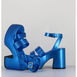 Clearance GARRICE LAB Sandales à plateforme 70s en cuir métallisé - MAR LAMINATO COBALTO BLEU