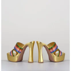 Online GARRICE LAB Sandales à talon haut & plateforme en cuir métallisé doré - DORA LAMINATO RAINBOW