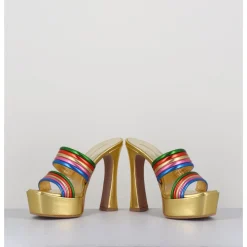 Online GARRICE LAB Sandales à talon haut & plateforme en cuir métallisé doré - DORA LAMINATO RAINBOW