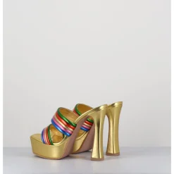 Online GARRICE LAB Sandales à talon haut & plateforme en cuir métallisé doré - DORA LAMINATO RAINBOW