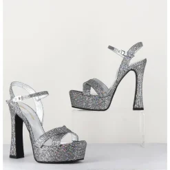 Hot GARRICE LAB Sandales à talon haut cuir disco print - MIRA O ARGENT