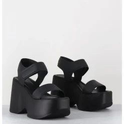 Discount VIC MATIE Sandales compensées en cuir & gomme s - 1E1166D RUBBY BLACK NOIR