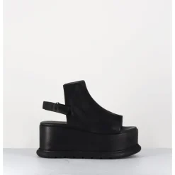 Outlet LOFINA Sandales compensées en cuir esprit japonais - 2420 GAS NERO NOIR