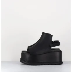 Outlet LOFINA Sandales compensées en cuir esprit japonais - 2420 GAS NERO NOIR