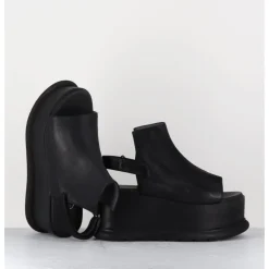 Outlet LOFINA Sandales compensées en cuir esprit japonais - 2420 GAS NERO NOIR