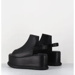 Outlet LOFINA Sandales compensées en cuir esprit japonais - 2420 GAS NERO NOIR