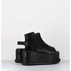 Outlet LOFINA Sandales compensées en cuir esprit japonais - 2420 GAS NERO NOIR