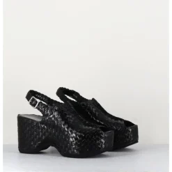 Clearance GARRICE LAB Sandales compensées en cuir tressé - POSI24 BLACK NOIR