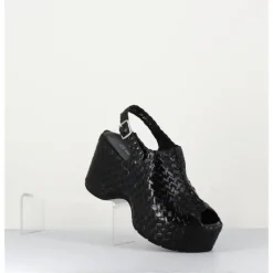 Clearance GARRICE LAB Sandales compensées en cuir tressé - POSI24 BLACK NOIR