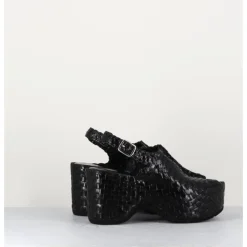 Clearance GARRICE LAB Sandales compensées en cuir tressé - POSI24 BLACK NOIR