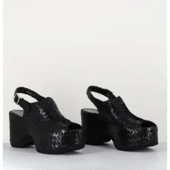 Clearance GARRICE LAB Sandales compensées en cuir tressé - POSI24 BLACK NOIR