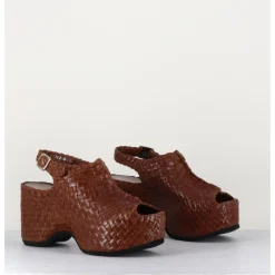 Clearance GARRICE LAB Sandales compensées en cuir tressé - POSI24 BROWN MARRON