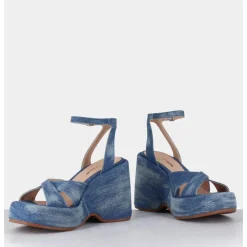 Discount GARRICE LAB Sandales compensées 90s en jean bleu - MAZE1 LAVATO JEANS