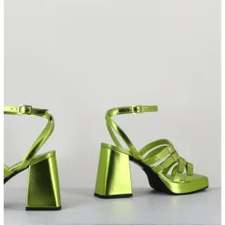 Hot GARRICE LAB Sandales multi-brides à plateforme cuir métallisé - MINATE LAMINATO ACID VERT