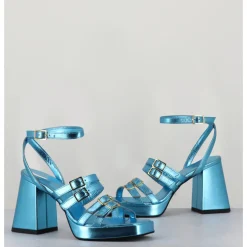Sale GARRICE LAB Sandales multi-brides à plateforme cuir métallisé - MINATE LAMINATO CELESTE BLEU
