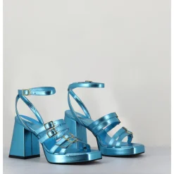 Sale GARRICE LAB Sandales multi-brides à plateforme cuir métallisé - MINATE LAMINATO CELESTE BLEU