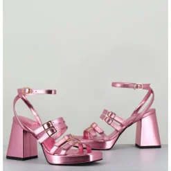 GARRICE LAB Sandales multi-brides à plateforme cuir métallisé - MINATE LAMINATO NINFEA ROSE