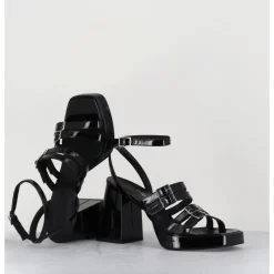 Best GARRICE LAB Sandales multi-brides à plateforme en cuir vernis - MINATE VERNICE NERO NOIR
