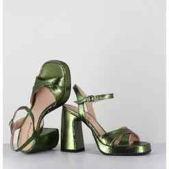 Clearance GARRICE LAB Sandales talon haut à plateforme en cuir craquelé - SUMA1 CRAK MENTA VERT