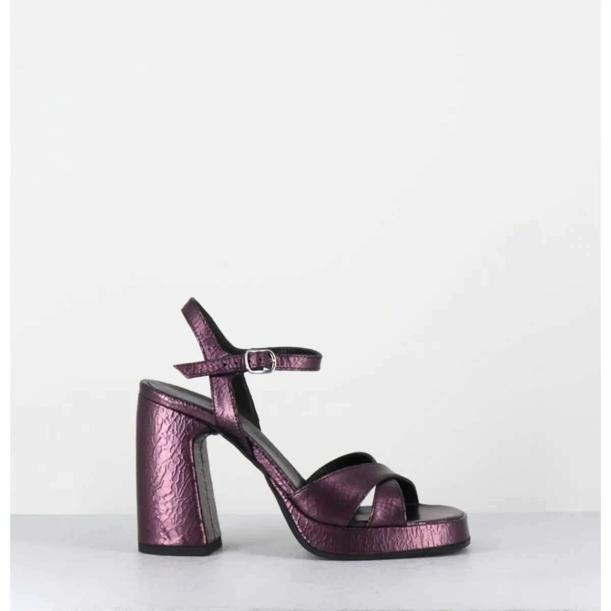 Hot GARRICE LAB Sandales talon haut à plateforme en cuir craquelé prune - SUMA2 CRAK PRUGNA VIOLET