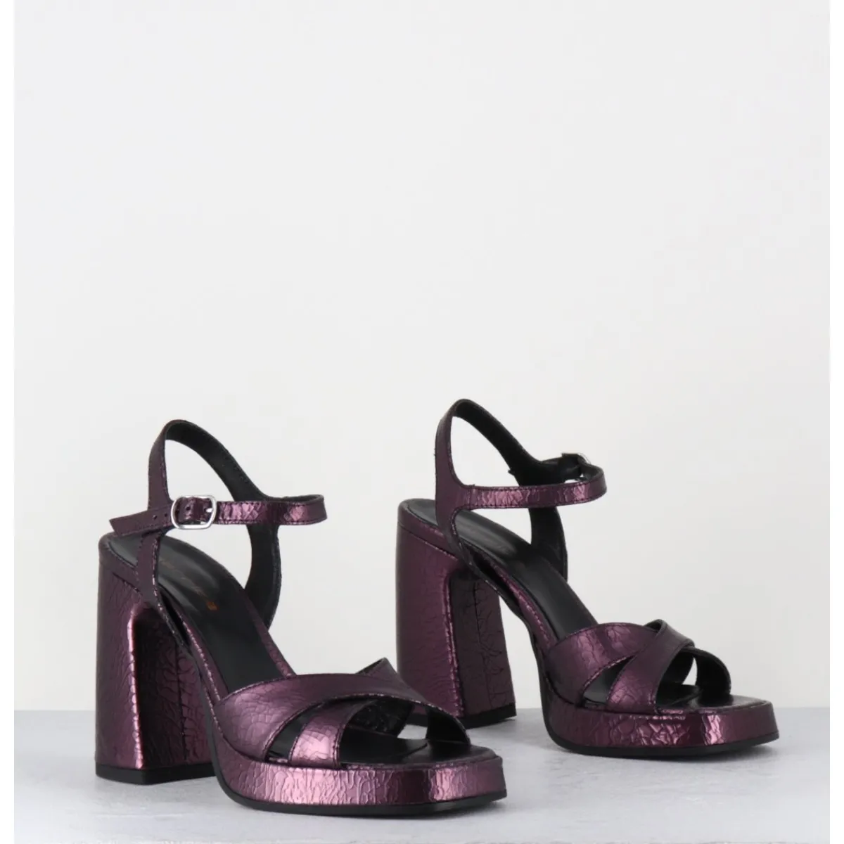 Hot GARRICE LAB Sandales talon haut à plateforme en cuir craquelé prune - SUMA2 CRAK PRUGNA VIOLET