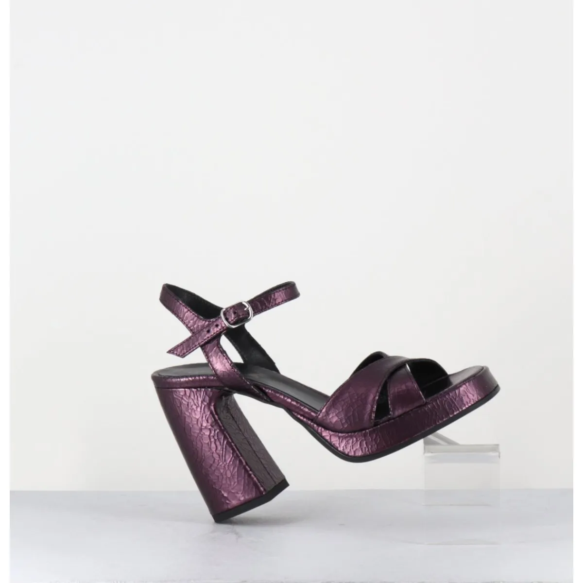 Hot GARRICE LAB Sandales talon haut à plateforme en cuir craquelé prune - SUMA2 CRAK PRUGNA VIOLET