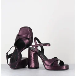 Hot GARRICE LAB Sandales talon haut à plateforme en cuir craquelé prune - SUMA2 CRAK PRUGNA VIOLET