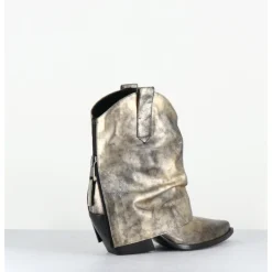 Hot ELENA IACHI Santiag guêtre zip cuir doré patiné - E3973 MISTER ORO DORE