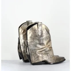 Hot ELENA IACHI Santiag guêtre zip cuir doré patiné - E3973 MISTER ORO DORE