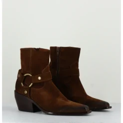 Clearance ELENA IACHI Santiags boucle western bout carré daim - E2646H24 VELOUR NUCCIOLA MARRON