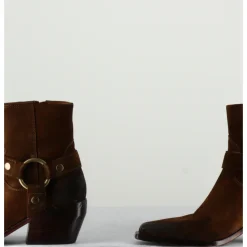 Clearance ELENA IACHI Santiags boucle western bout carré daim - E2646H24 VELOUR NUCCIOLA MARRON