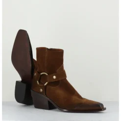 Clearance ELENA IACHI Santiags boucle western bout carré daim - E2646H24 VELOUR NUCCIOLA MARRON
