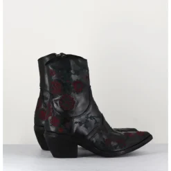 Sale FAUZIAN JEUNESSE Santiags cuir broderies fleurs - 3843 IGNIS NERO NOIR