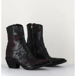 Sale FAUZIAN JEUNESSE Santiags cuir broderies fleurs - 3843 IGNIS NERO NOIR