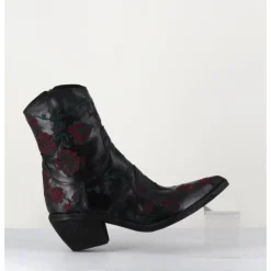 Sale FAUZIAN JEUNESSE Santiags cuir broderies fleurs - 3843 IGNIS NERO NOIR