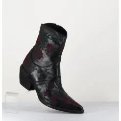 Sale FAUZIAN JEUNESSE Santiags cuir broderies fleurs - 3843 IGNIS NERO NOIR