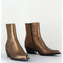 Online GARRICE LAB Santiags en cuir effet serpent doré - SEBERO PITON OLD GOLD DORE