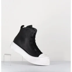 Best LOFINA Sneakers en cuir huilé & semelle blanc déstructurée - 3543 GAS NERO NOIR