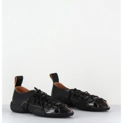 New MIISTA Sneakers longs lacets cuir surpiqûres beiges - PRUDENCE BLACK LACE NOIR