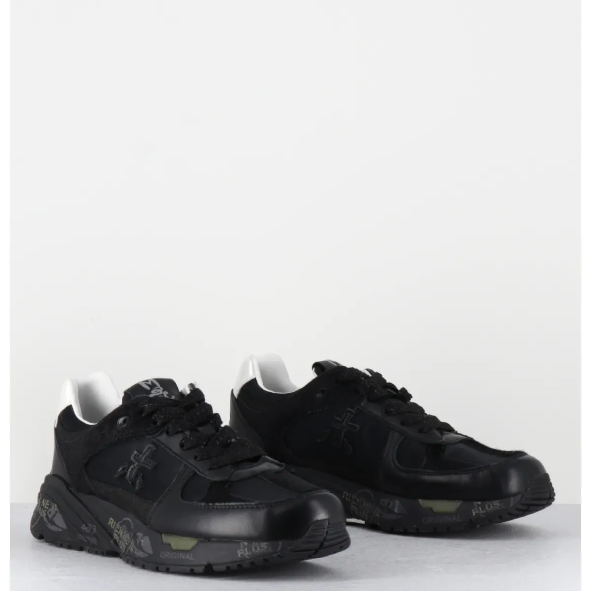 Sale PREMIATA Sneakers 90s en cuir irisé & toile semelle épaisse - MASED 7066 NOIR