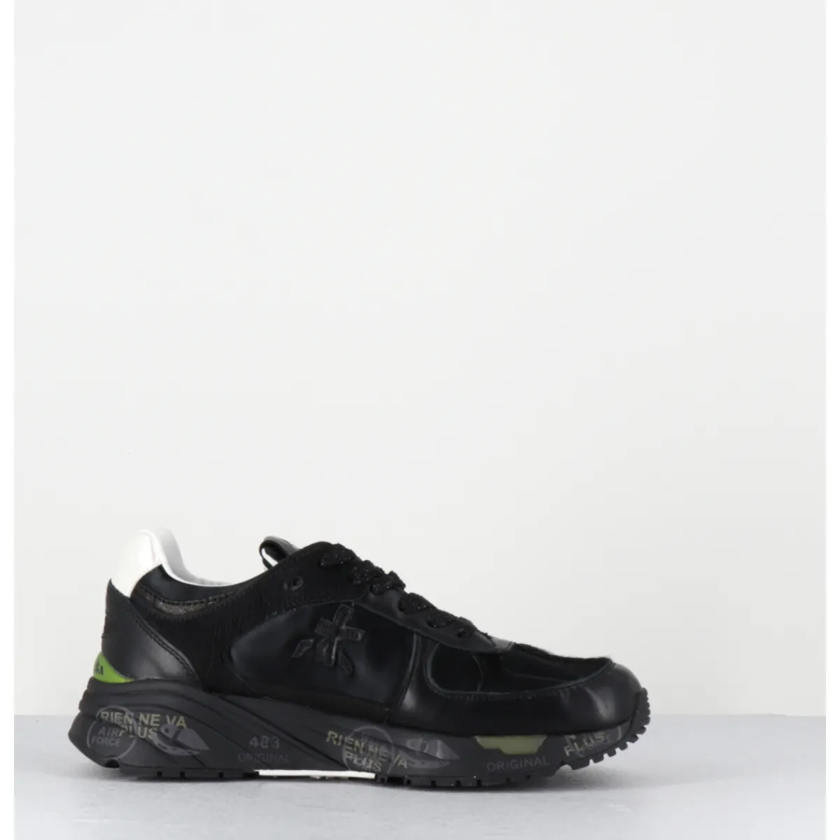 Sale PREMIATA Sneakers 90s en cuir irisé & toile semelle épaisse - MASED 7066 NOIR