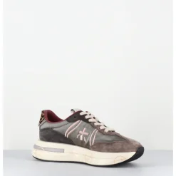 Clearance PREMIATA Sneakers ultra légère cuir & toile taupe détails léopard - - CASSIE 7003 GRIS