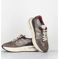 Clearance PREMIATA Sneakers ultra légère cuir & toile taupe détails léopard - - CASSIE 7003 GRIS