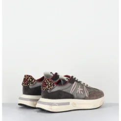 Clearance PREMIATA Sneakers ultra légère cuir & toile taupe détails léopard - - CASSIE 7003 GRIS